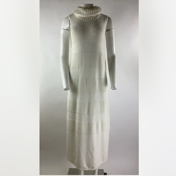 Anthropologie Sz L Turtleneck Knit Sweater Dress Cream Cotton Wool Sleeveless - Picture 1 of 7